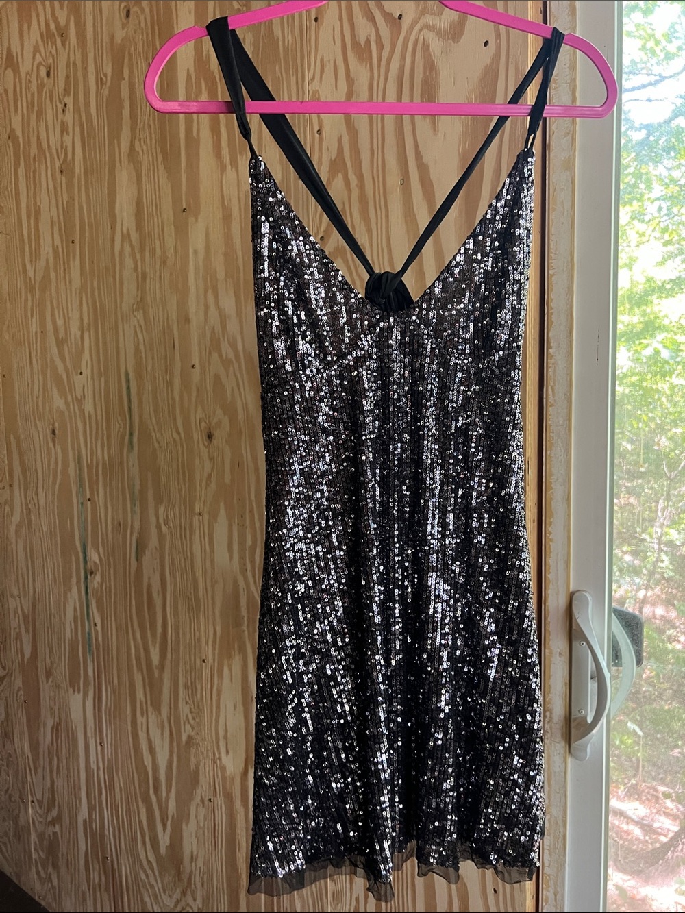 Black Sequin Dress with Knotted Back Detail
